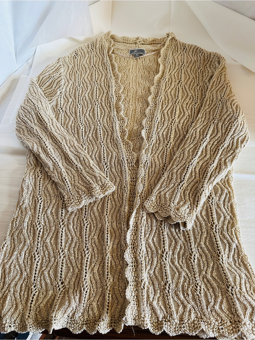 JM Collection Beige Open-Front Wave Knit Cardigan Medium NWOT